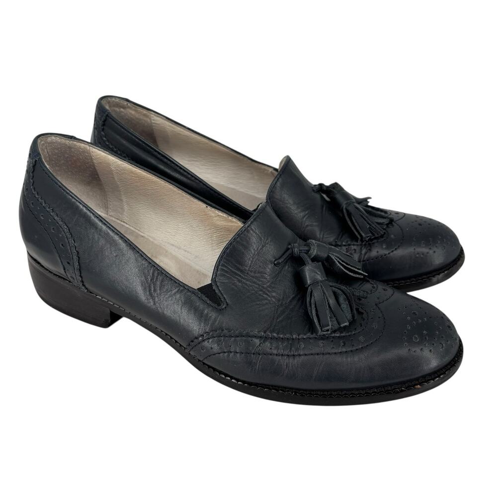 Marco Moreo Leather Wingtip Tassel Loafers‎ Womens Size 38 Italy Blue Old Money